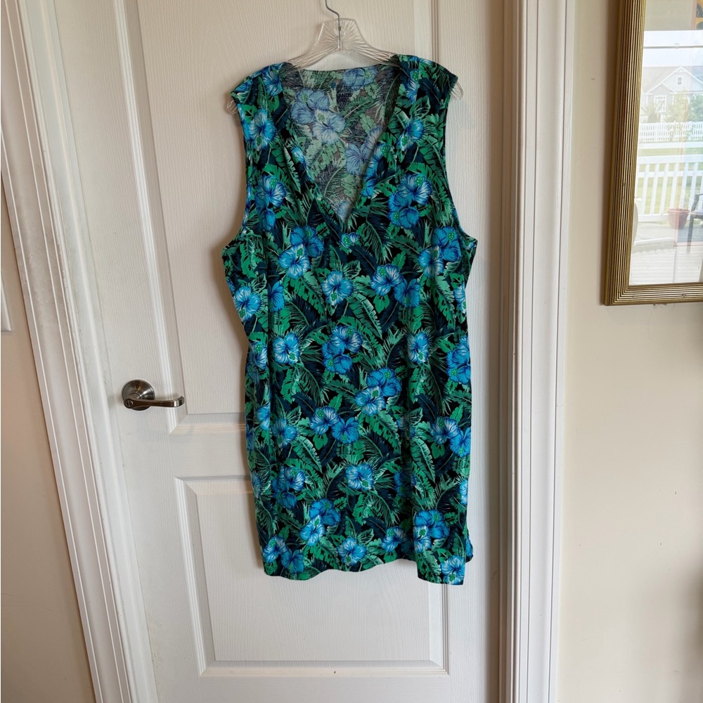 Lands' End Blue & Green Floral V-Neck Swim Cover-Up